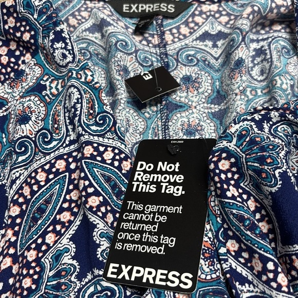 EXPRESS Blue Abstract Print V-Neck Wrap Dress Size Medium - Picture 7 of 8